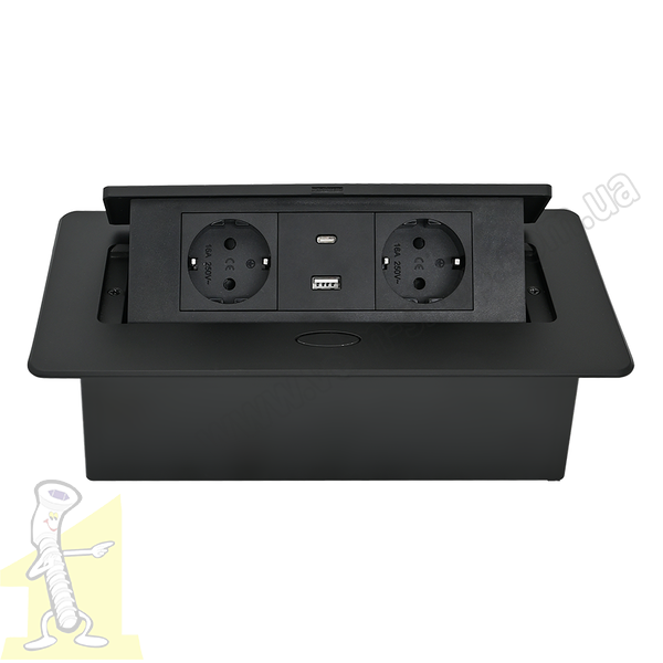 Розетка в стільницю Rejs ELEKTRIMA KWADRO II чорна на 2 гнізда + USB A+C + кабель TR19.0041.08.061. Фото 2