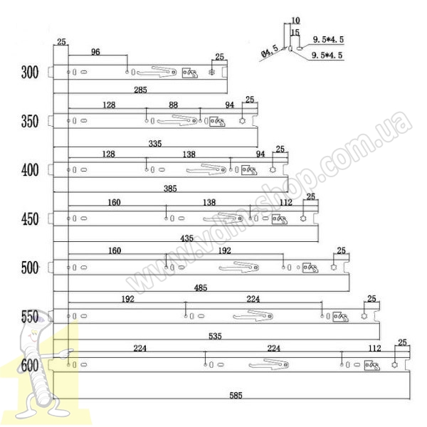 Hаправляюча Linken System Soft Close кулькова L-350 H-45 плавний дотяг, повний висув. Фото 3