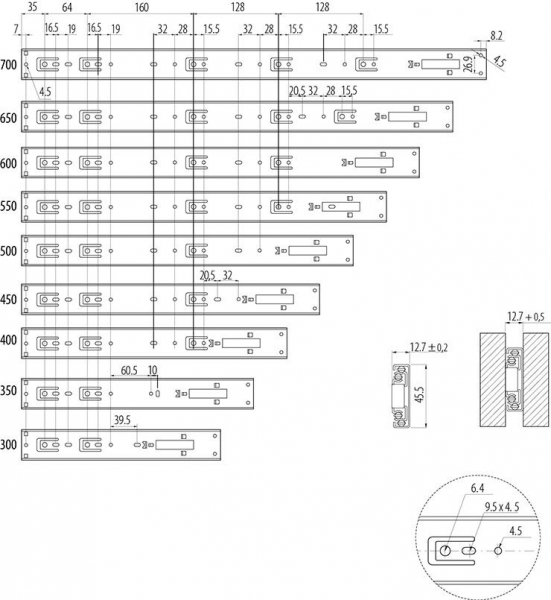 Направляюча кулькова GTV відштовхуюча PK-P-H45-350-GX push to open,комплект. Фото 3