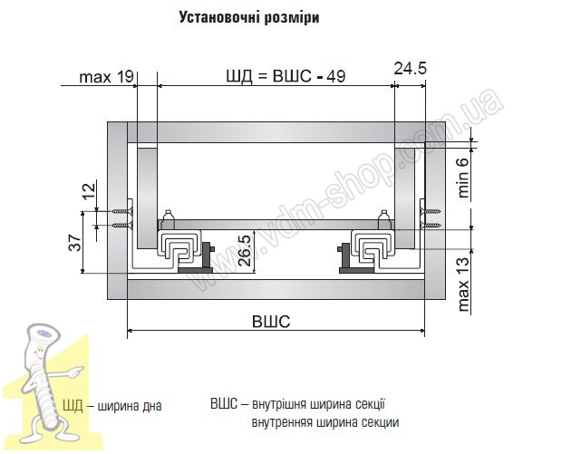 Hаправляюча Linken System Touch Latch відштовхуюча прихованого монтажу L-400 повний висув для плити 16-19 мм +  3D кріплення. Фото 5