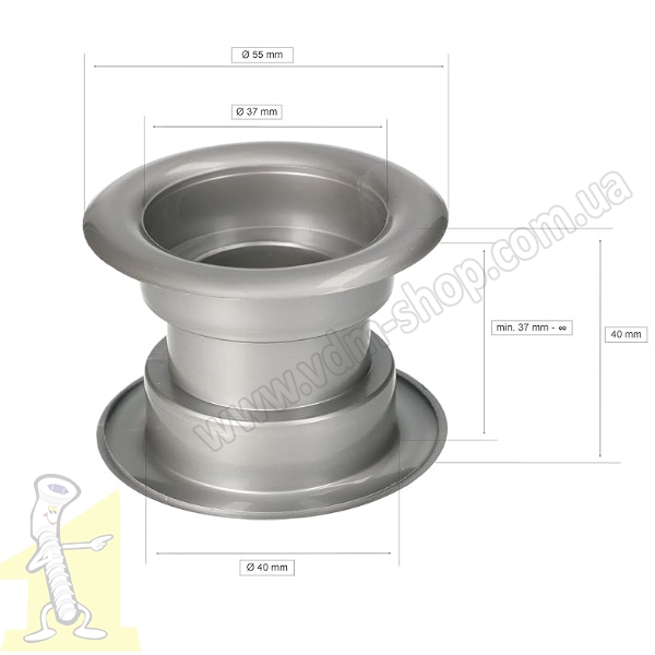 Кільце вентиляційне Ø 40 пластикове сіре. Фото 3