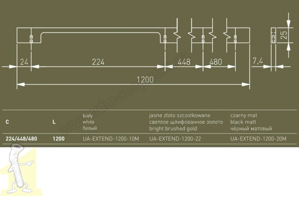Ручка меблева GTV 1,2м UA-EXTEND-1200-10M біла. Фото 4