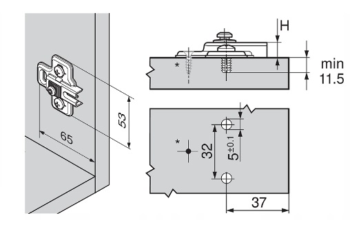 Завіса 91K9550 MODUL зсувних дверей холодильника 95° + опорна планка 194K6100E MODUL BLUM. Фото 2