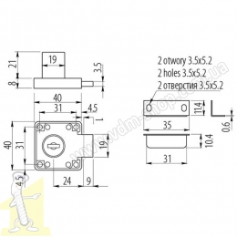 Замок меблевий GTV врізний ZZ-KM-138N-01-S хром. Фото 2