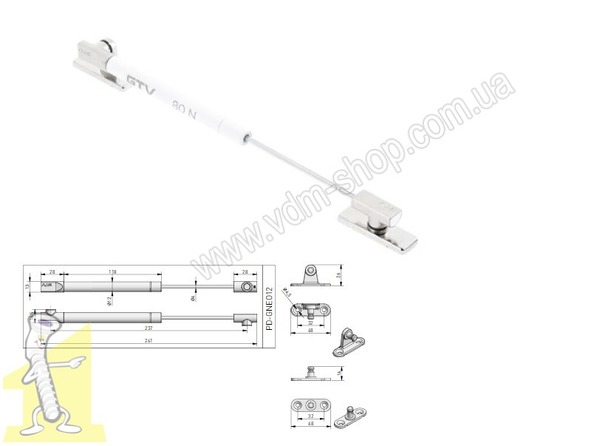 Завіс телескопічний GTV NEO fi12 PD-GNEO12-60-10M білий