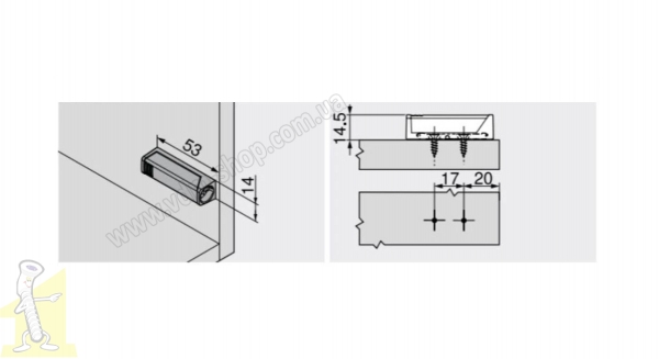Тримач TIP-ON для дверей, короткий, прямий (20/17 мм), Білий  956.1201 TIP-AP. Фото 2