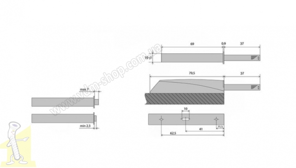 Відбійник меблевий LinkenSystem PUSH антрацит магнітне закінчення + планка. Фото 3