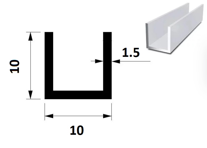 Профіль алюмінієвий П-подібний 10х10х1,5 мм  2м.п. анодований. Фото 2