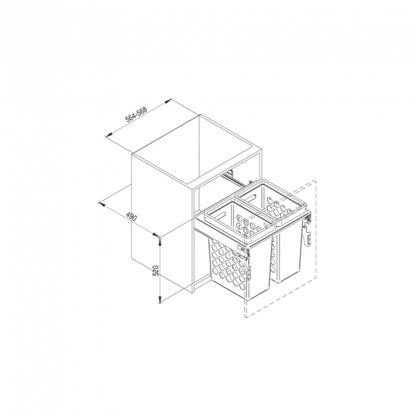 Висувна система 600 L-480 з дотягом для кошів під білизну 2х33л. Rejs WE28.3832.01.331. Фото 2