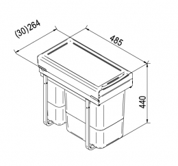 Смітник Rejs повний висув з дотягом фасад 300 1 відро 9 літрів + 1 відро 20 літрів сірий JC603 30 (300x450x440) WE14.1561.05.549. Фото 2
