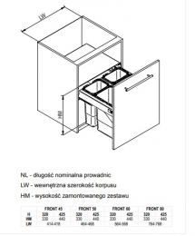 SEGREGO шухляда 600 з відрами на сміття 2х7л./2x15л. H-320 L-480 графіт Rejs WE28.4038.01.924. Фото 3