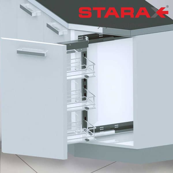 Карго 250 кутове 45° 3 поверхи повний висув Тандем Blum праве хром STARAX (S-2202) 205*470*635. Фото 3