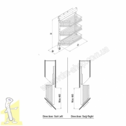 Карго 250 кутове 45° 3 поверхи повний висув Тандем Blum праве хром STARAX (S-2202) 205*470*635. Фото 2