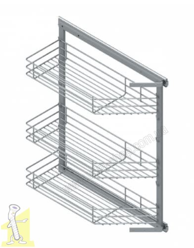 Карго 250 кутове 45° 3 поверхи повний висув Тандем Blum ліве хром STARAX (S-2201) 205*470*635