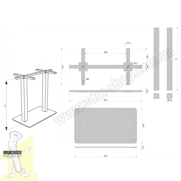 Основа столу двійна ATM DN-452 H-730 G8 INOX. Фото 2