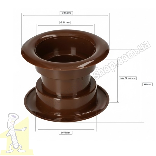 Кiльце вентиляційне пластикове Ø 40 коричневе. Фото 3