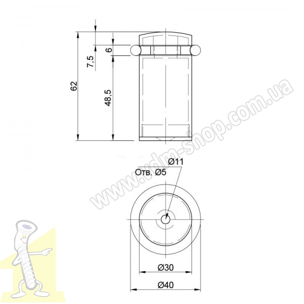 Відбійник дверний гриб (L) антична мідь. Фото 2