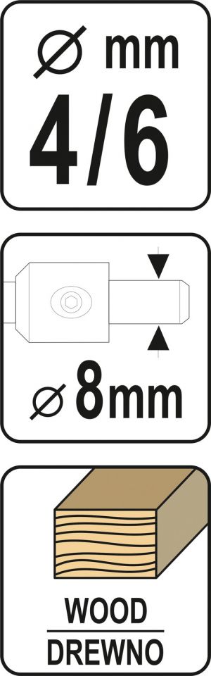 Свердло конфірматне 6,3 мм по дереву YATO D= 4/6 мм, хвостовик D= 8 мм, з 6-гран. ключем. Фото 2