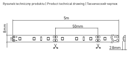 Стрiчка  LED  GTV 3528 24W 300 діодів 12V 5м світло тепле біле, LD-3528-300-65-CB. Фото 2