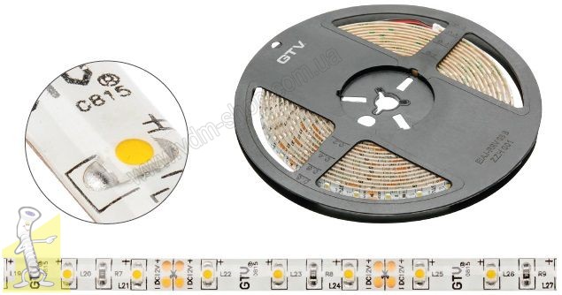 Стрiчка  LED  GTV 3528 24W 300 діодів 12V 5м сілікон світло холодне біле, LD3528MW-300-65-ZB