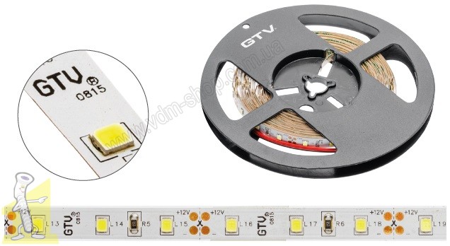 Стрічка LED GTV 3528,4.8W/м,рулон 50м,8мм,світло нейтральне біле  LD-3528-300-20-NE4P-50(3діоди 5см)