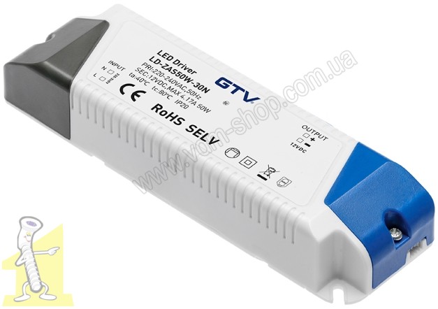 Блок живлення LED GTV  WE-220V 12V/54W, IP20, LD-ZASPRO54W-30