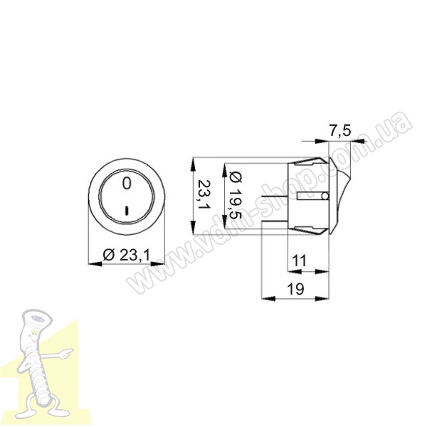 Вимикач меблевий круглий  чорний. Фото 3
