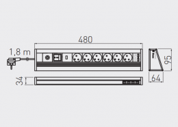 Настільний продовжувач GTV AE-PBMUL6S6U-53 6xsch,4xUSB,2USB-зарядка 5V 2.1A кабель 1,8м інокс. Фото 2