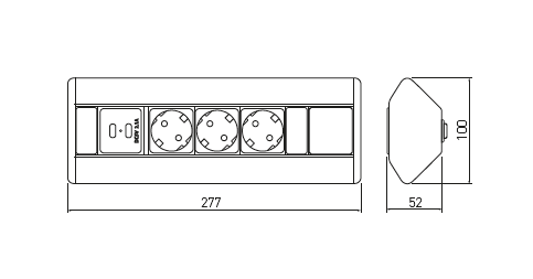 Настільний продовжувач GTV ,кутовий,три розетки Schucko, 2 USB, 2,1А, 5V, AE-PBKT3S2U-80. Фото 3